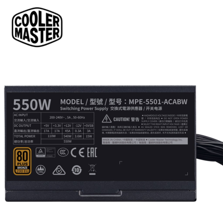 Cooler Master MWE 550 Bronze V2 PSU Power Supply ( 550W, MPE-5501-ACABW )