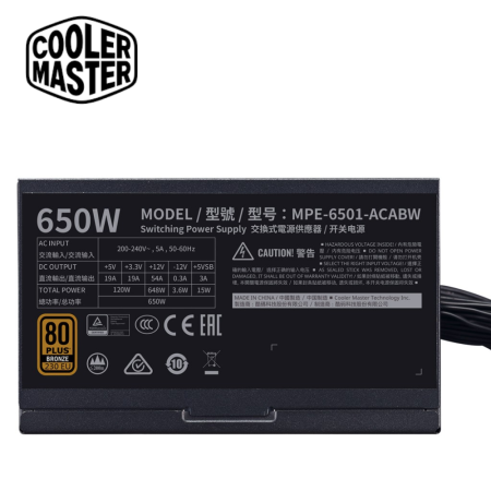 Cooler Master MWE 650 Bronze V2 PSU Power Supply ( 650W, MPE-6501-ACABW-B )