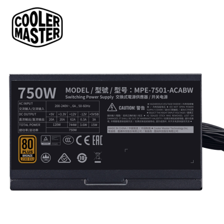 Cooler Master MWE 750 Bronze V2 PSU Power Supply ( 750W, MPE-7501-ACABW-B )