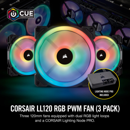 Corsair Icue Ll120 3 Fan Pack With Lightning Node Pro Case Fan - Black (CO-9050072-WW)