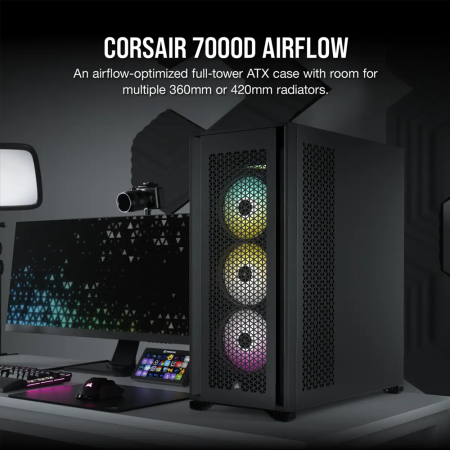 Corsair 7000D Airflow TG Mid-Tower ATX Casing / 2 Fans - Black (CC-9011218-WW)