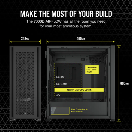 Corsair 7000D Airflow TG Mid-Tower ATX Casing / 2 Fans - Black (CC-9011218-WW)