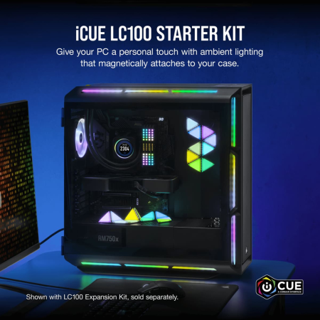 Corsair iCUE LC100 Case Accent Lighting Panels - Mini Triangle - 9x Tile Starter Kit (CL-9011114-WW)