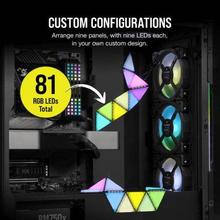 Corsair iCUE LC100 Case Accent Lighting Panels - Mini Triangle - 9x Tile Starter Kit (CL-9011114-WW)