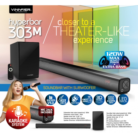 Vinnfier Hyperbar 303M Multi Function Bluetooth Soundbar Black