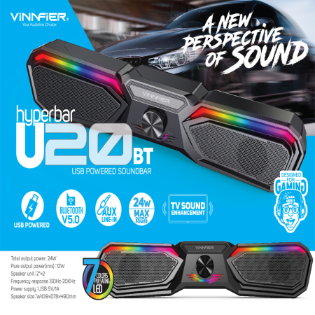 Vinnfier Hyperbar U20 BT USB Powered Soundbar Black