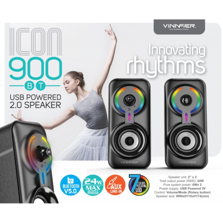 Vinnfier Icon 900 BT Bluetooth USB Speaker Black