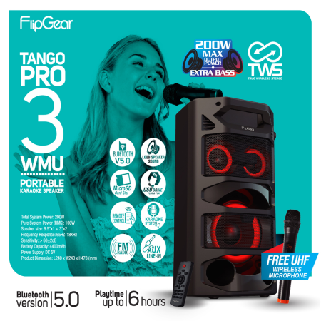 Vinnfier Tango Pro 3 WMU Multi Function Portable Karaoke Speaker Black