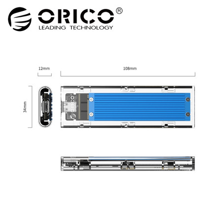 Orico TCM2M-C3 NVME M.2/M.2 SATA SSD Dual Protocol Enclosure with Aluminium Heatsink