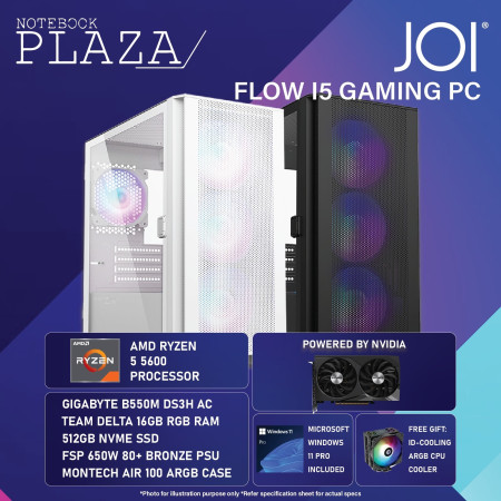 JOI FLOW R5 RTX3060 GAMING PC ( RYZEN 5 5600, 16GB, 512GBB, RTX3060 12GB, W11P )