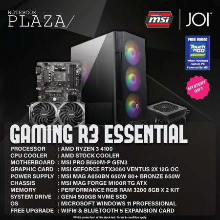 JOI PBM ESSENTIAL R3 RTX3060 GAMING PC ( RYZEN 3 4100, 16GB, 512GB, RTX3060 12GB, W11P )