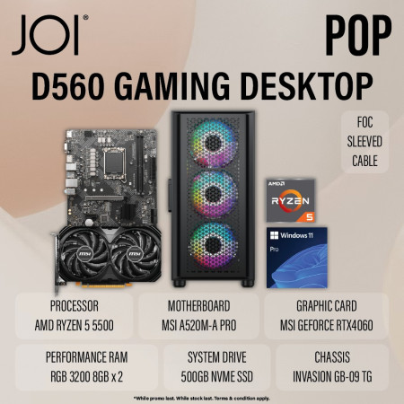 JOI POP D560 GAMING PC ( RYZEN 5 5500, 16GB, 500GB, RTX4060 8GB, W11P )