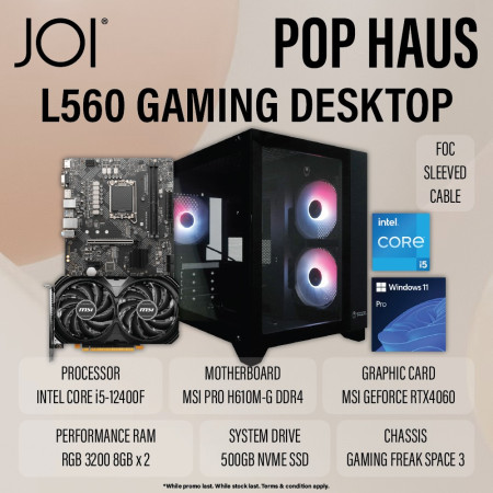 JOI POP HAUS L560 GAMING PC ( i5-12400F, 16GB, 500GB, RTX4060 8GB, W11P )