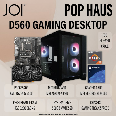 JOI POP HAUS D560 GAMING PC ( RYZEN 5 5500, 8GB, 500GB, RTX4060 8GB, W11P )