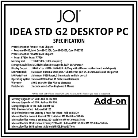 JOI IDEA STD G2 DESKTOP PC ( PENTIUM G7400, 8GB, 512GB, Intel, W11P )