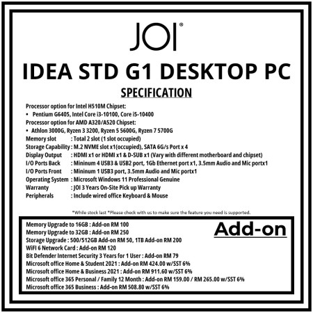 JOI IDEA STD G1 DESKTOP PC ( ATHLON 3000G, 8GB, 256GB, RADEON, W11P )