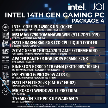 JOI INTEL 14TH GEN GAMING PC ( CORE I9-14900K, 32GB, 1TB, RTX4070TI 12GB )