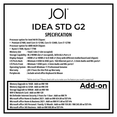 JOI IDEA STD G2 DESKTOP PC ( PENTIUM G7400, 8GB, 256GB, Intel, W11P )