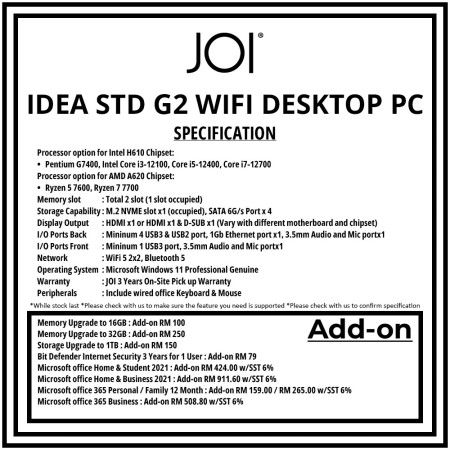 JOI IDEA STD WIFI G2 DESKTOP PC ( PENTIUM G7400, 8GB, 512GB, Intel, W11P )