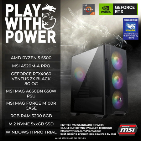 JOI GAMING PC POWERED BY MSI L2 ( RYZEN 5 5500, 8GB, 5XXGB, RTX4060 8GB )