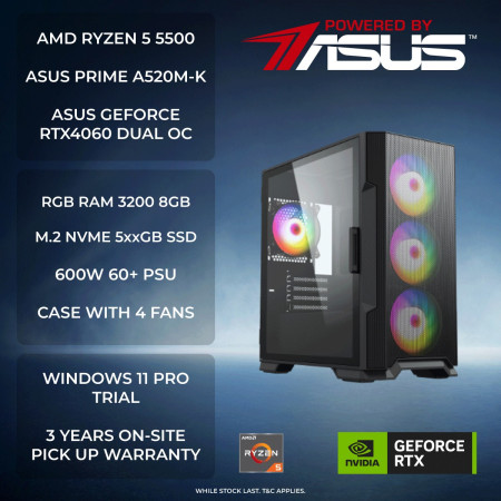 JOI GAMING PC POWERED BY ASUS ( RYZEN 5 5500, 8GB, 5XXGB, RTX4060 8GB )