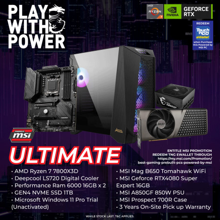 JOI GAMING PC POWERED BY MSI ULTIMATE ( RYZEN 7 7800X3D, 32GB, 1TB, RTX4080 SUPER 16GB )