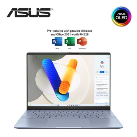 Asus VivoBook S 14 OLED S5406M-AQD128WS 14'' WUXGA Laptop Mist Blue ( CU5-125H, 16GB, 512GB SSD, Intel, W11, HS )