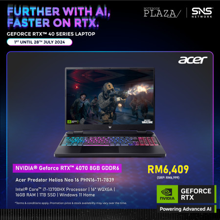 Acer Predator Helios Neo 16 PHN16-71-7839 16" WQXGA 165Hz Gaming Laptop ( i7-13700HX, 16GB, 1TB SSD, RTX4070 8GB, W11 )