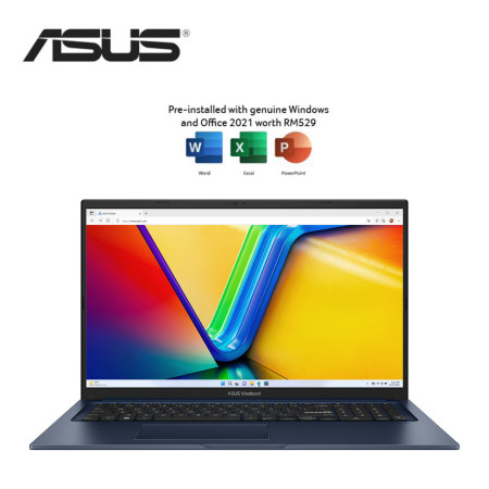 Asus VivoBook 17 A1704V-AAU012WS 17.3'' FHD Laptop Quiet Blue ( C7-150U, 16GB, 1TB SSD, Intel, W11, HS )