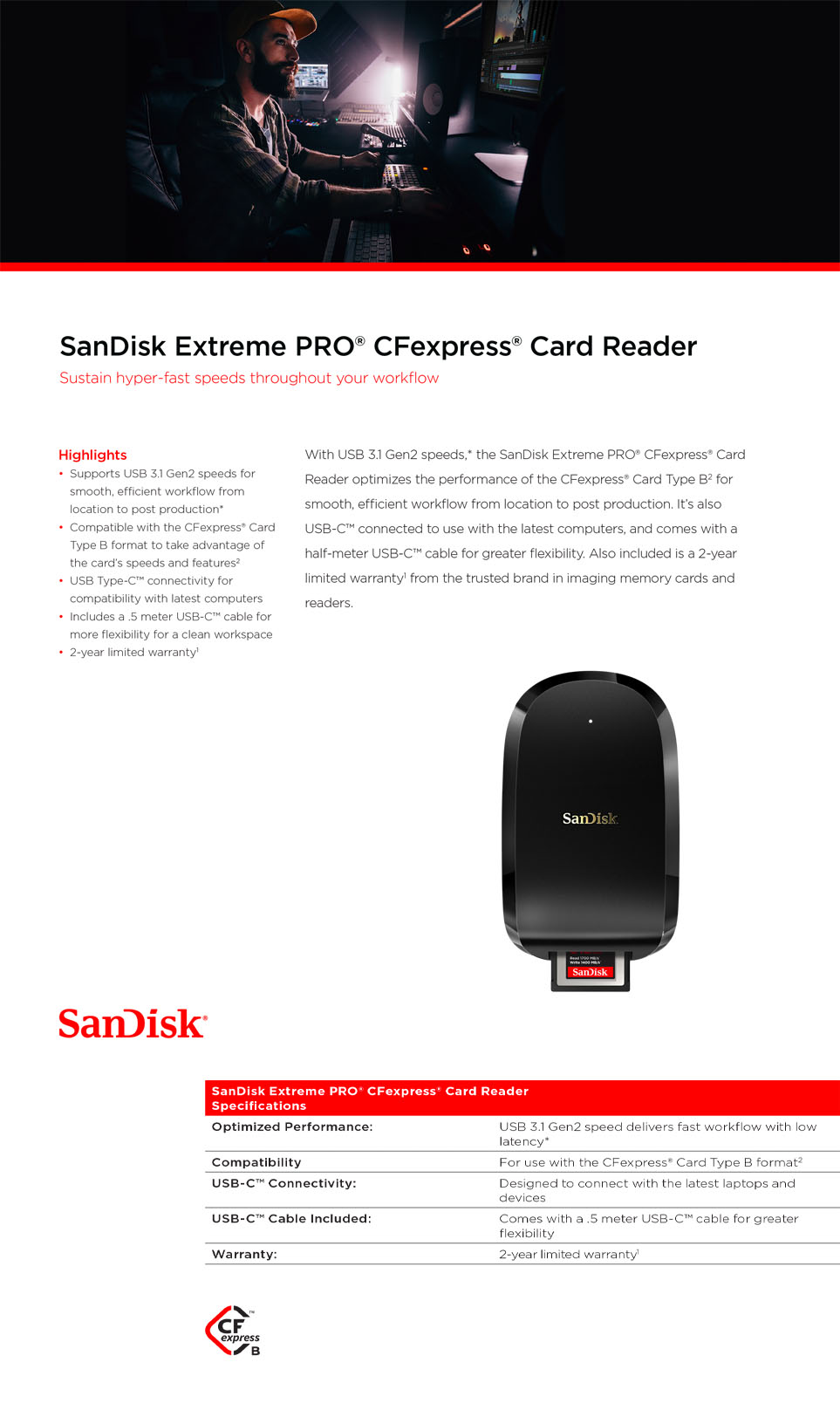 SanDisk Extreme Pro CFexpress Memory Card Reader : NB Plaza